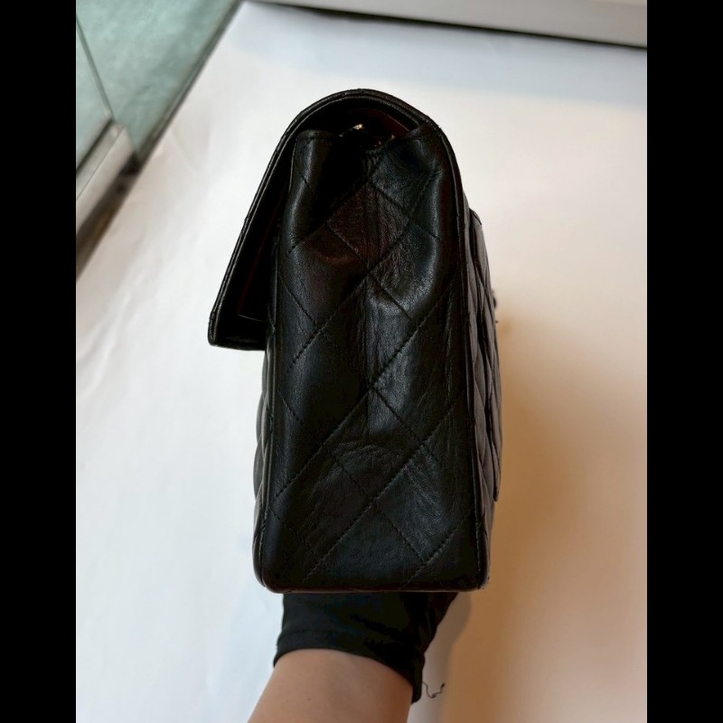 Chanel 金鍊黑羊皮菱格口蓋包 老香 vintage-8