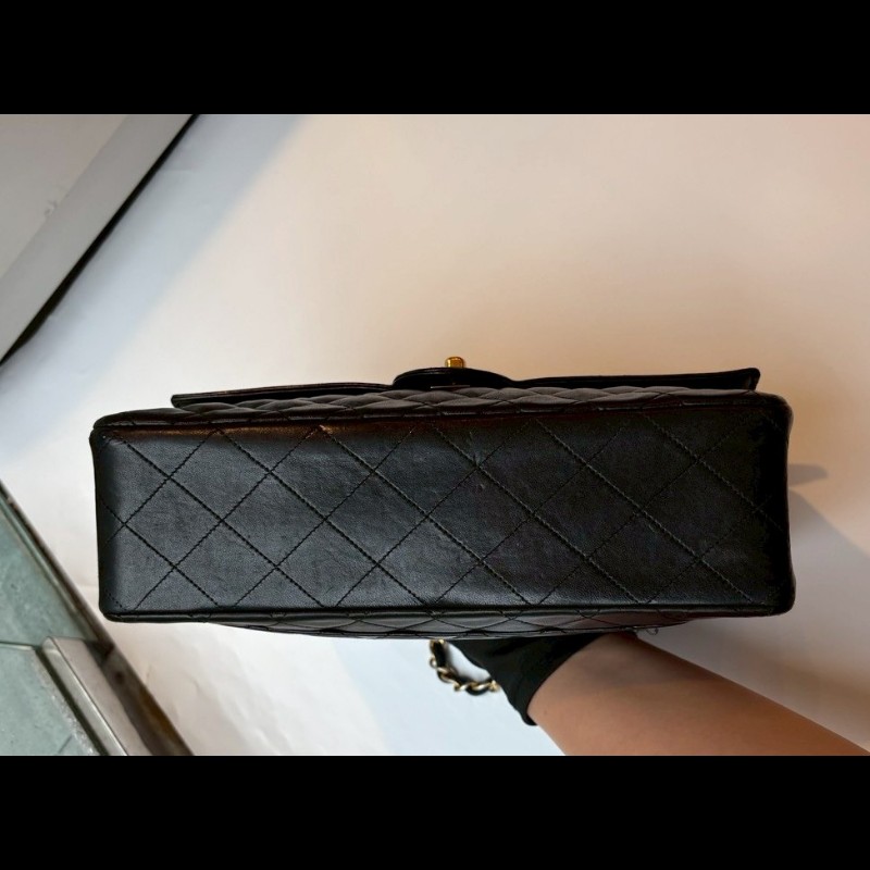 Chanel 金鍊黑羊皮菱格口蓋包 老香 vintage-12