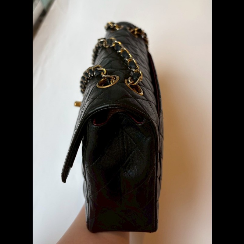 Chanel 金鍊黑羊皮菱格口蓋包 老香 vintage-13