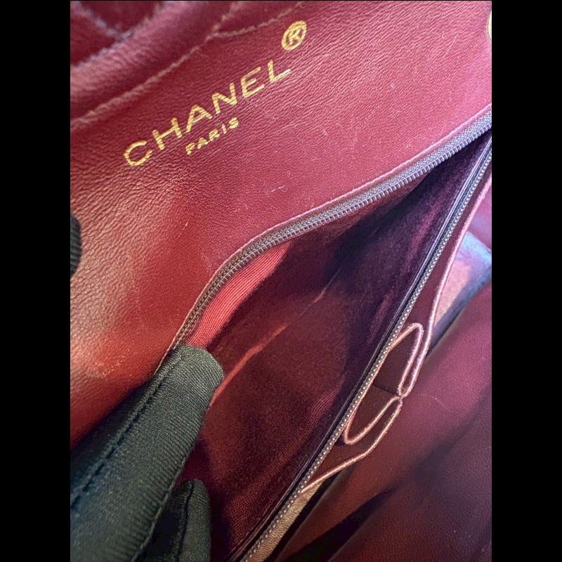 Chanel 金鍊黑羊皮菱格口蓋包 老香 vintage-14