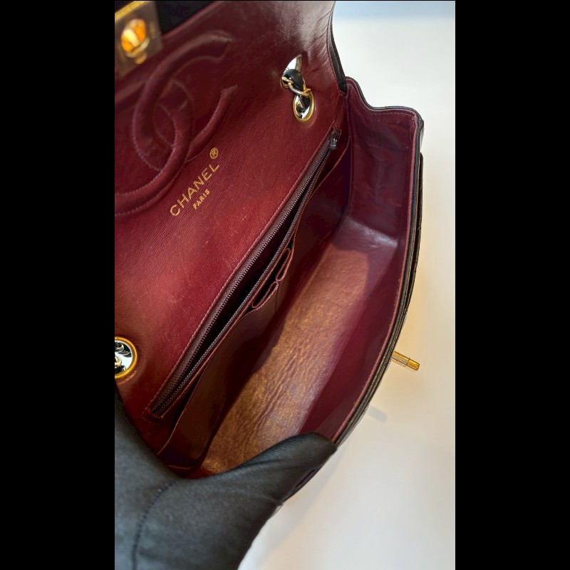 Chanel 金鍊黑羊皮菱格口蓋包 老香 vintage-19