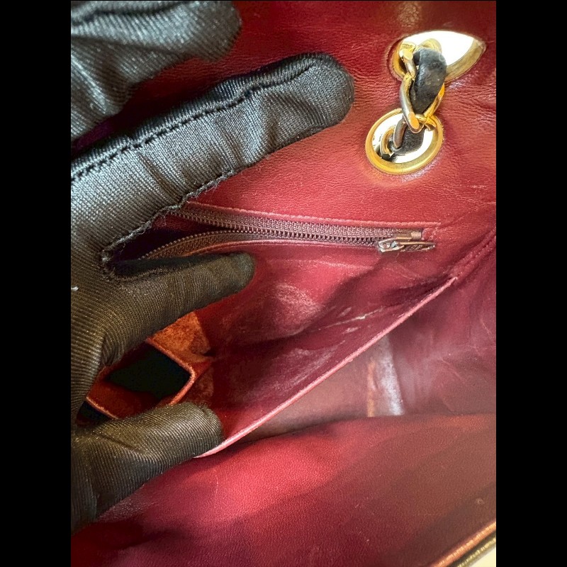 Chanel 金鍊黑羊皮菱格口蓋包 老香 vintage-21