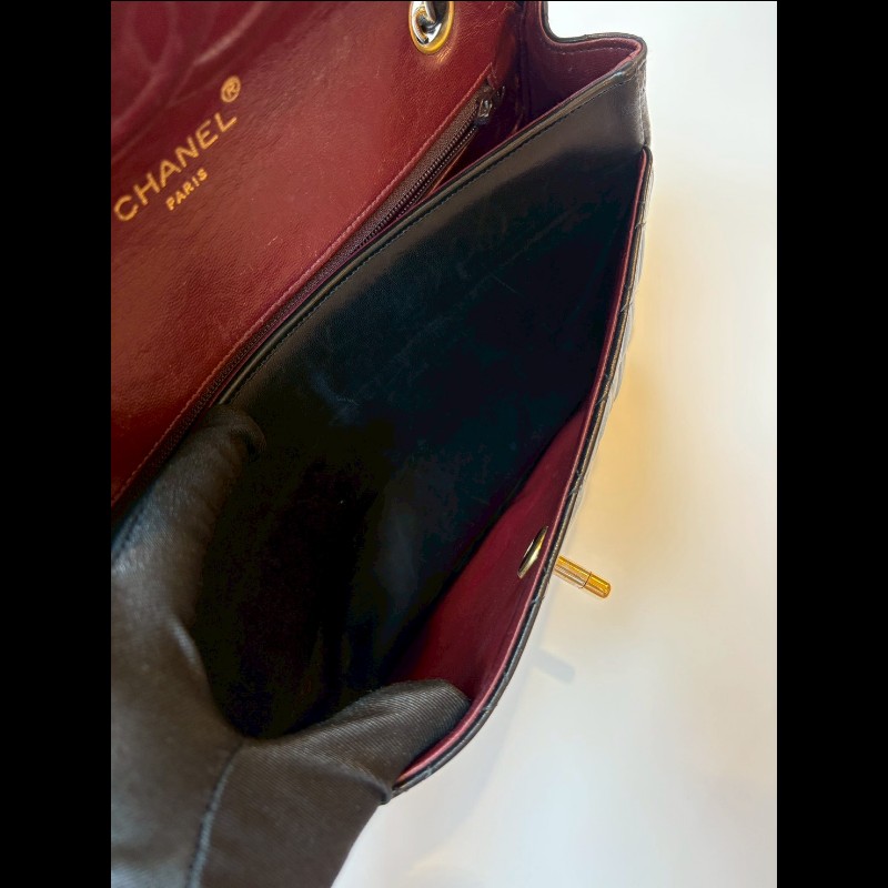 Chanel 金鍊黑羊皮菱格口蓋包 老香 vintage-22