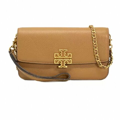 【TORY BURCH】雙T-LOGO皮革鏈條斜背包-駝色