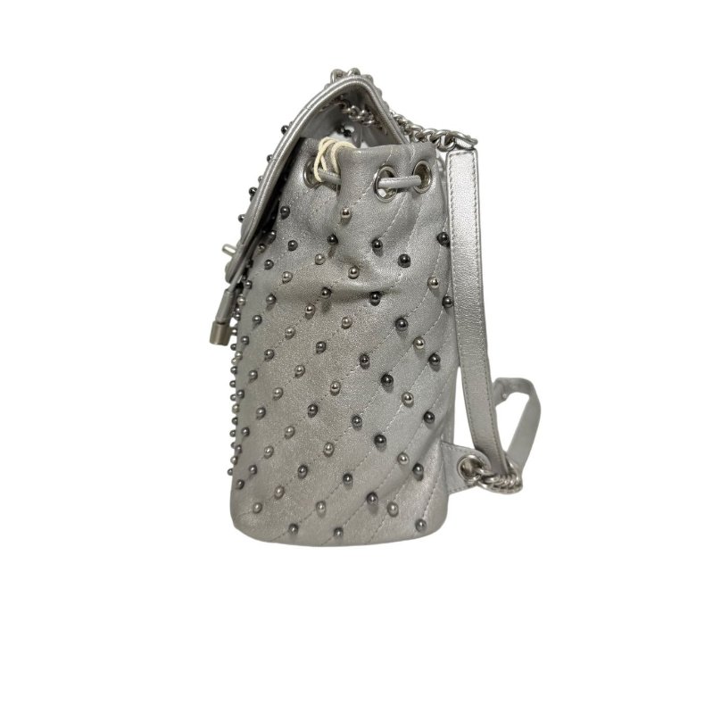 [2312]Chanel香奈兒 24系列書包  銀色  羊皮 中號-2