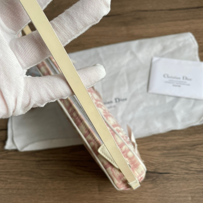 Dior 粉色老花花朵水鑽迷你 肩背包-3