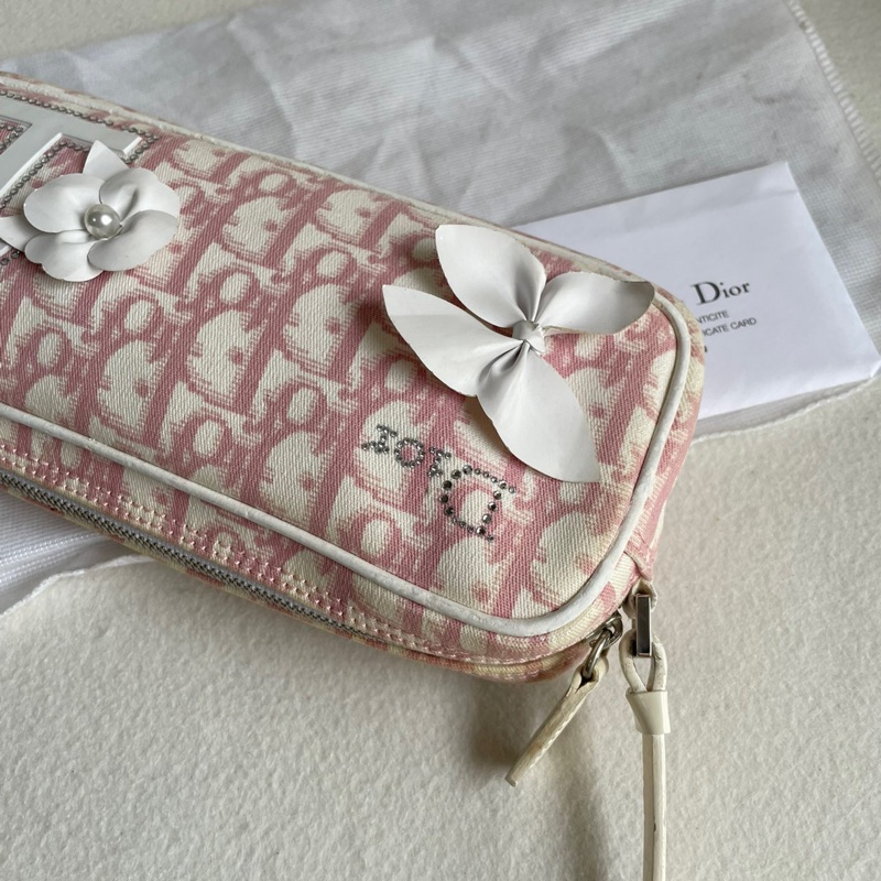 Dior 粉色老花花朵水鑽迷你 肩背包-12