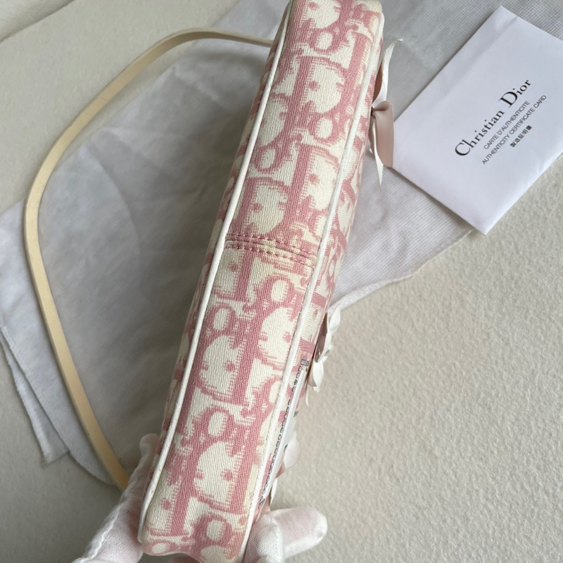 Dior 粉色老花花朵水鑽迷你 肩背包-13