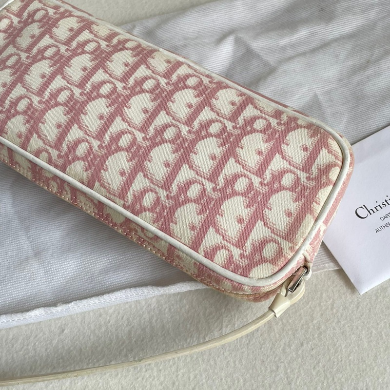 Dior 粉色老花花朵水鑽迷你 肩背包-15