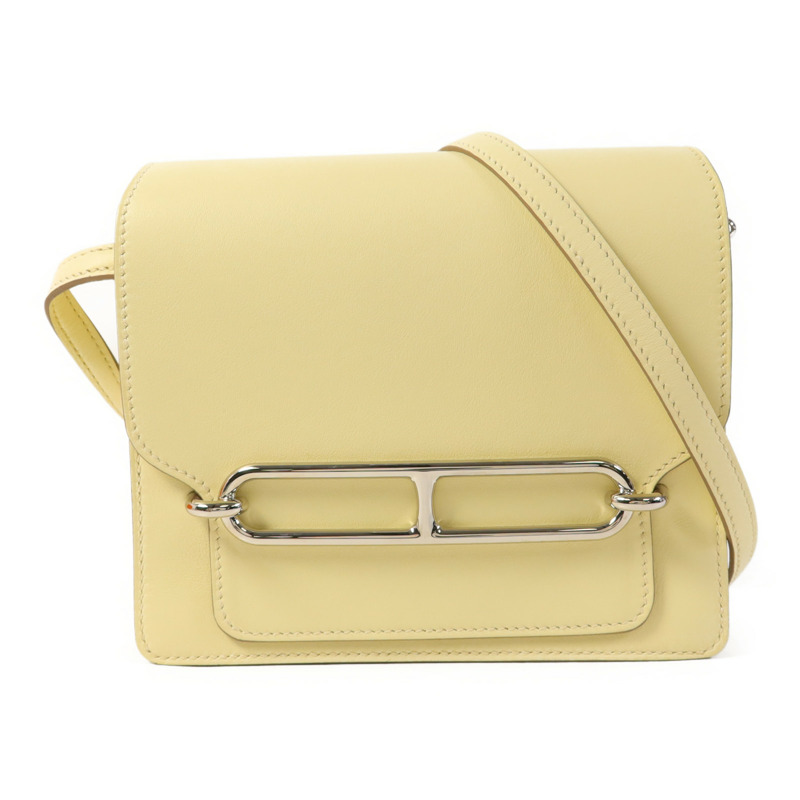 HERMES Swift皮革Roulis Mini銀扣肩背袋Jaune Milton-0