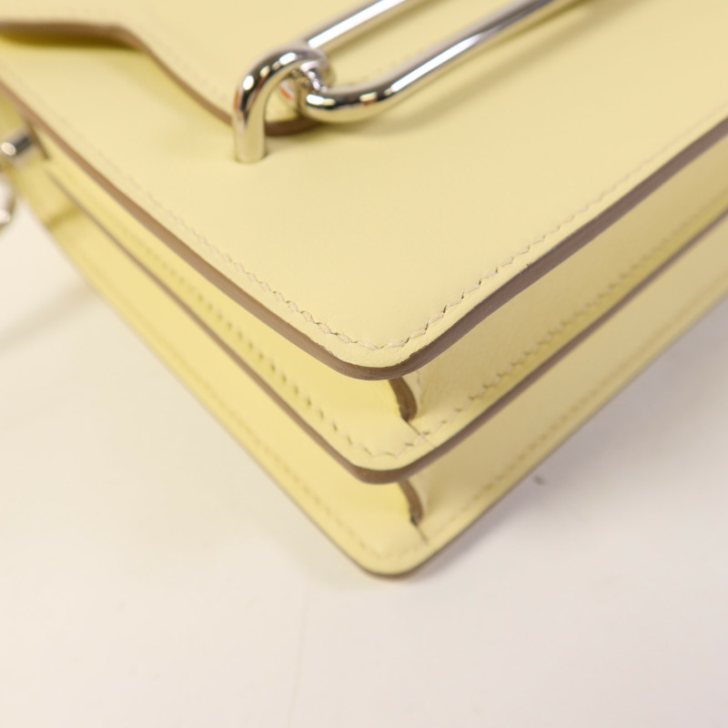 HERMES Swift皮革Roulis Mini銀扣肩背袋Jaune Milton-13