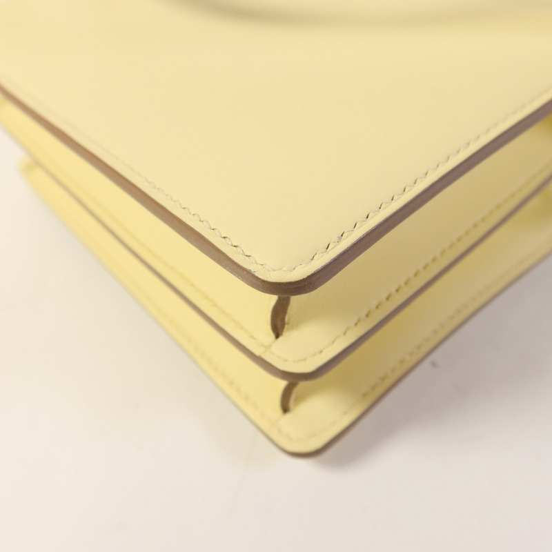 HERMES Swift皮革Roulis Mini銀扣肩背袋Jaune Milton-14
