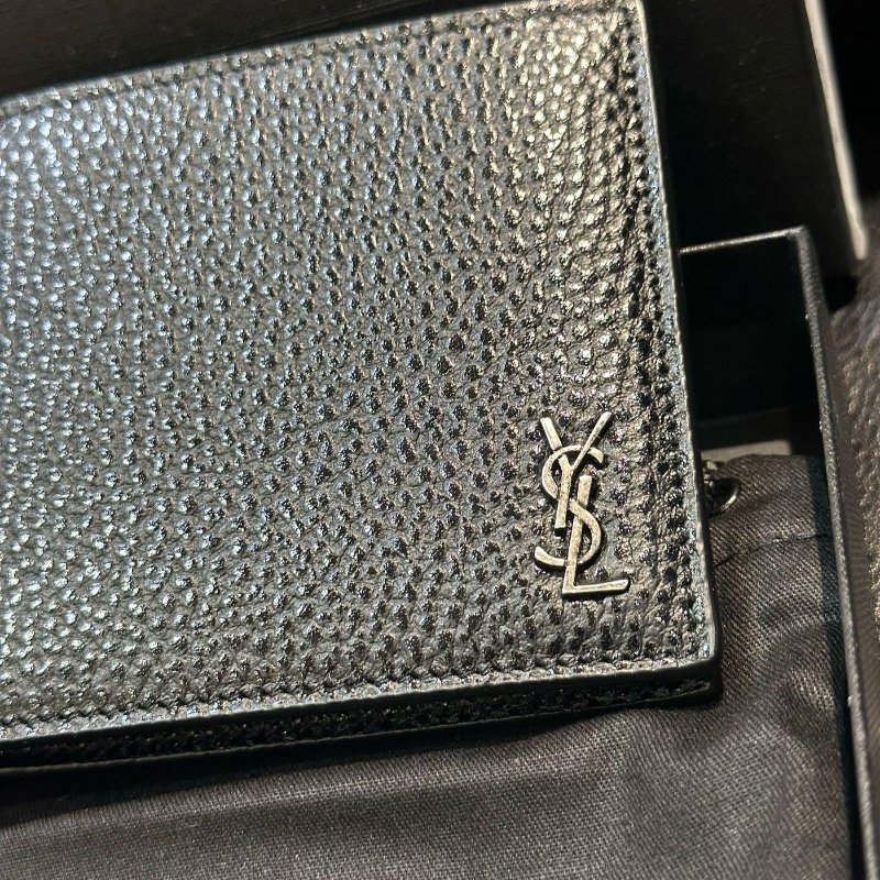 💎Han's house精品服飾💎SAINT LAURENT YSL 小牛皮 荔枝紋 短夾 義大利製 現貨 原價18400-3