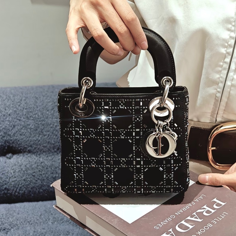 Dior 戴妃 黑色銀扣水鑽滿天星 ✨ 手提包 肩背包-0