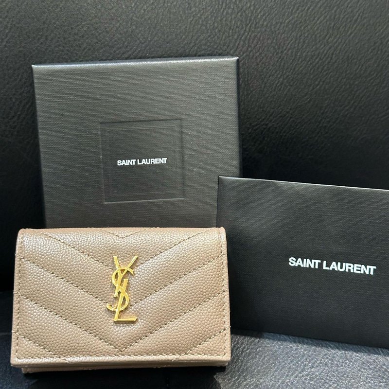 SAINT LAURENT YSL 小牛皮 荔枝紋 Min 三折短夾 零錢包 卡包 卡夾 義大利製 現貨 原價22000-0