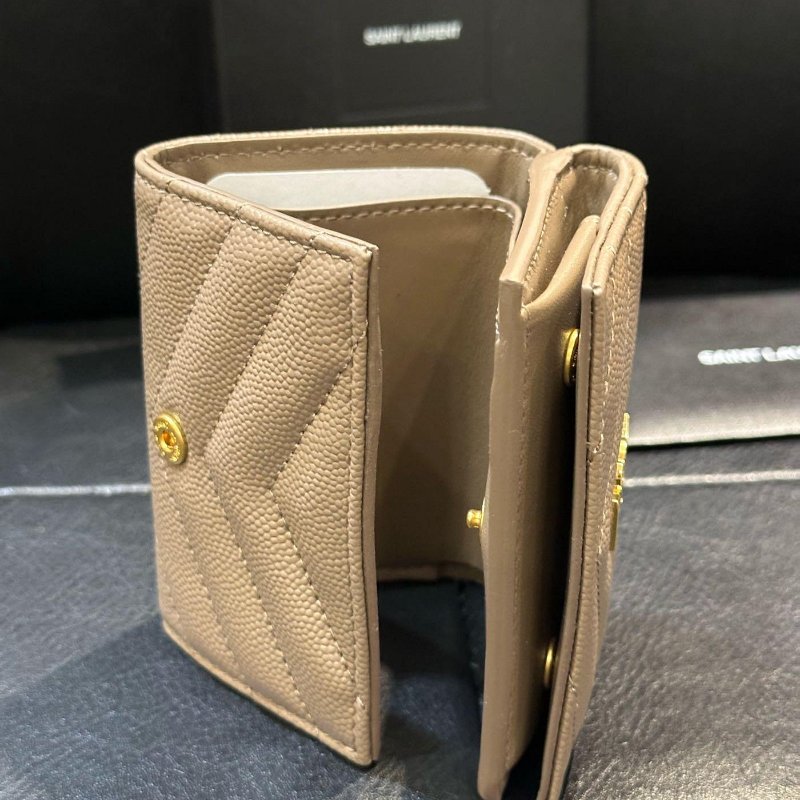 SAINT LAURENT YSL 小牛皮 荔枝紋 Min 三折短夾 零錢包 卡包 卡夾 義大利製 現貨 原價22000-1