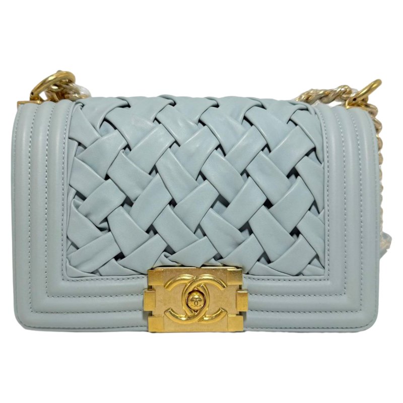【2211】香奈兒Chanel Le Boy Small 99% New Aqua Green Crossbody Bag 17 系列織紋小羊皮斜背包-0