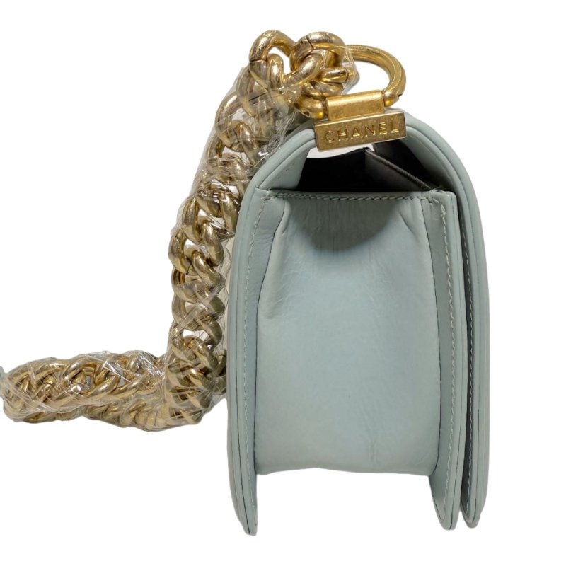 【2211】香奈兒Chanel Le Boy Small 99% New Aqua Green Crossbody Bag 17 系列織紋小羊皮斜背包-3