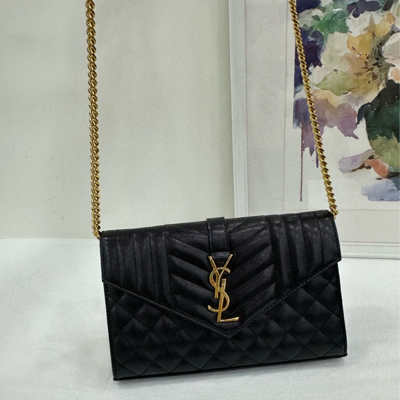 YSL聖羅蘭新 Envelope信封包 黑色魚子醬牛皮 22年編碼 尺寸21*14*6cm-8