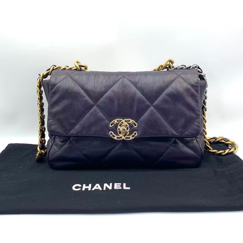 CHANEL19 Large Handbag 深紫色山羊皮19bag-0