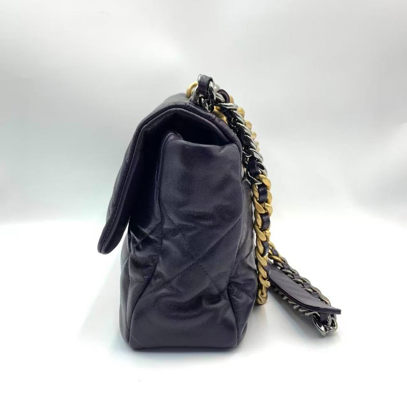 CHANEL19 Large Handbag 深紫色山羊皮19bag-1
