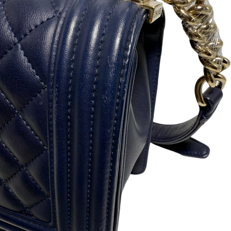 ［2355］香奈兒 Chanel LEBOY 深藍色 羊皮 中號-8