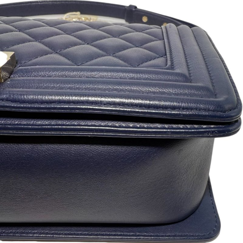 ［2355］香奈兒 Chanel LEBOY 深藍色 羊皮 中號-12