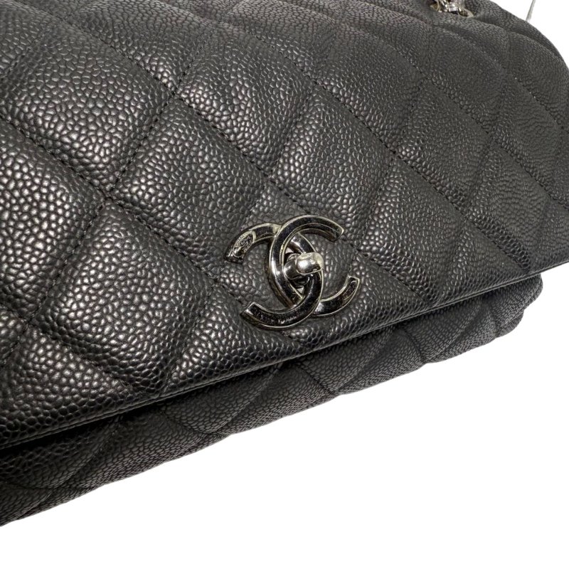 【2461】香奈兒Chanel經典翻蓋 中號 黑色斜挎包 16 系列魚子醬色皮革-4