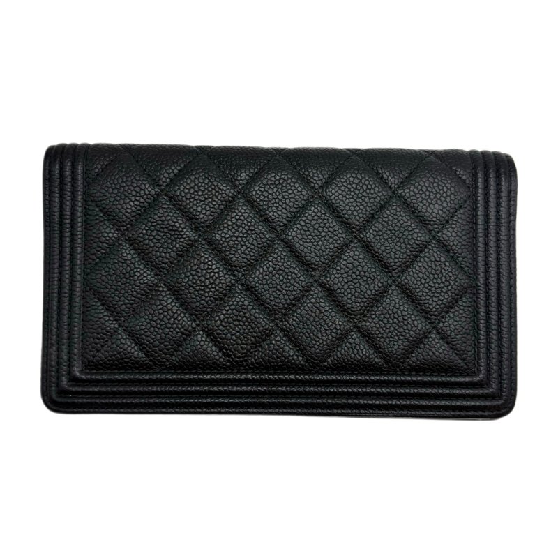 ［ 1704］Chanel 香奈兒 leboy 黑金荔枝紋對折錢包 長款-1