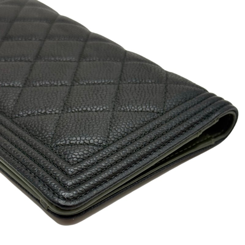 ［ 1704］Chanel 香奈兒 leboy 黑金荔枝紋對折錢包 長款-2