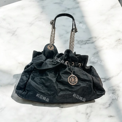 莉亞精品♡ Dior黑銀雲朵鏈條包 二手美包