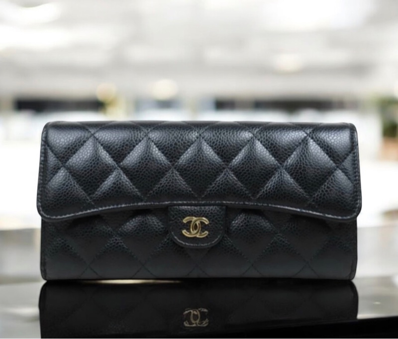 「JL精品代購」98新 Chanel 香奈兒 荔枝牛皮 翻蓋長夾-0