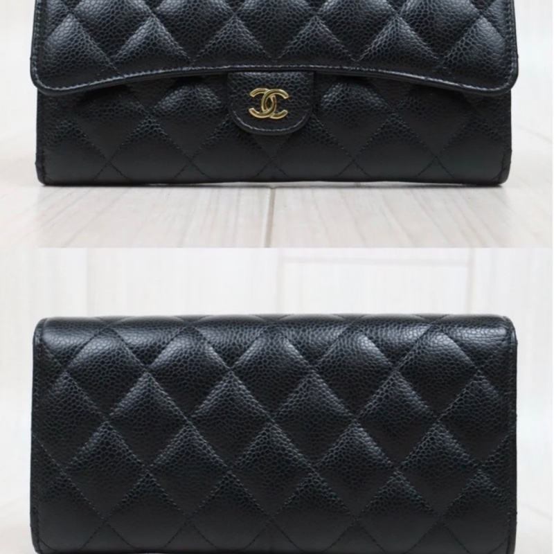 「JL精品代購」98新 Chanel 香奈兒 荔枝牛皮 翻蓋長夾-1