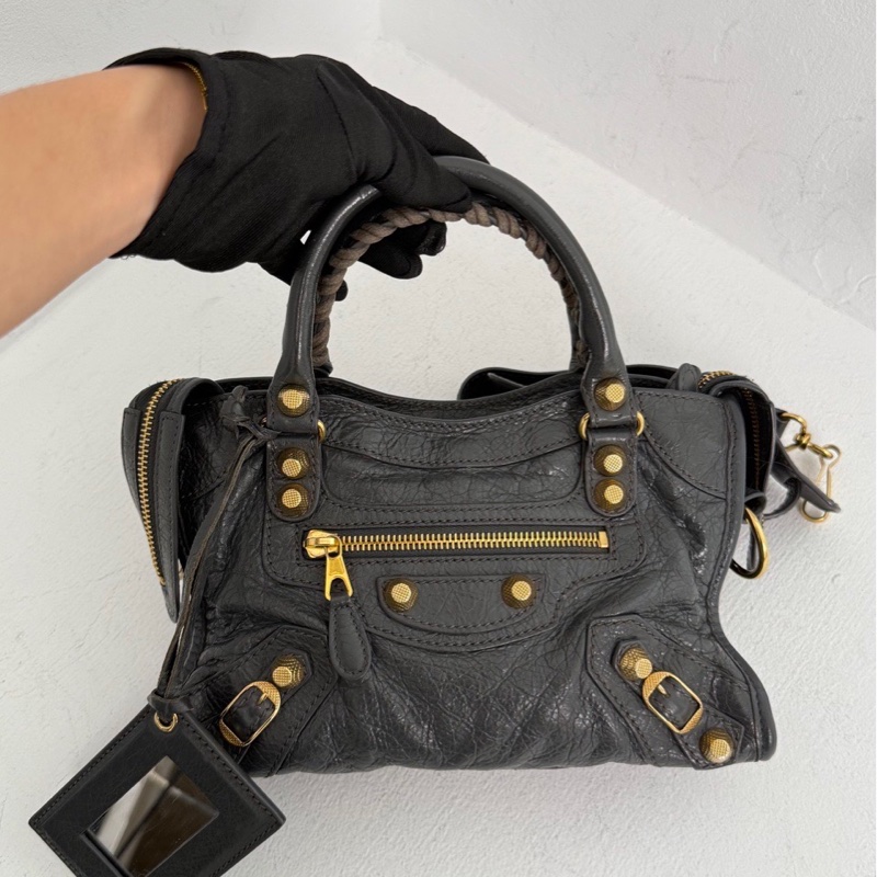 巴黎世家 BALENCIAGA CITY 深灰色配金扣 機車包mini-5