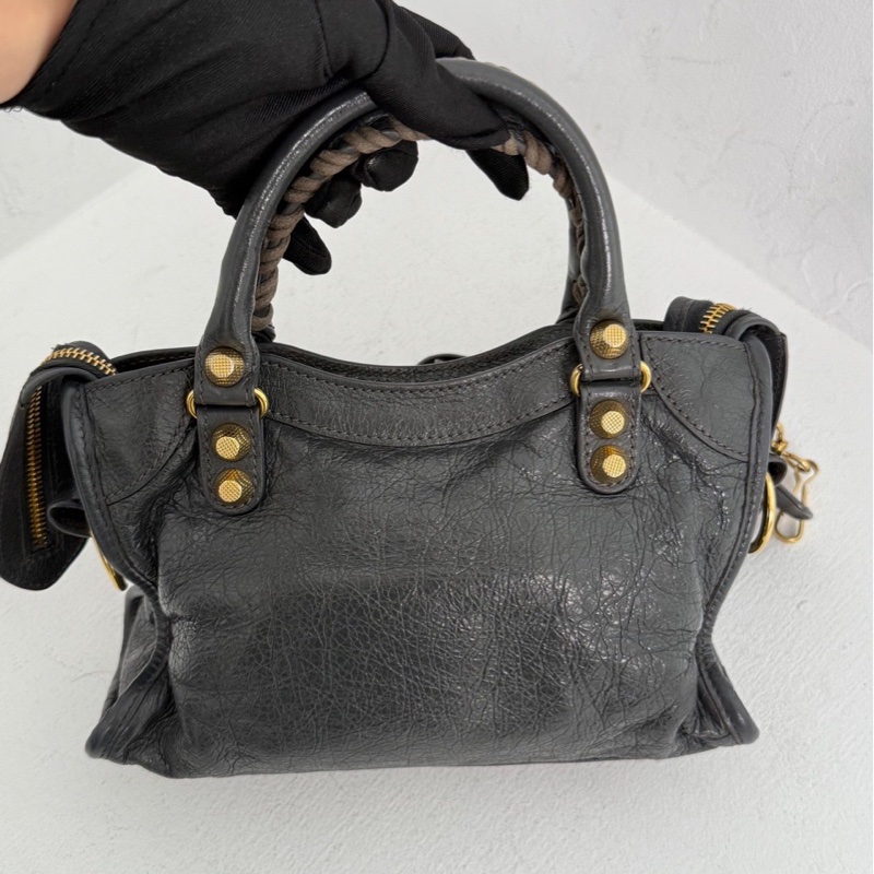 巴黎世家 BALENCIAGA CITY 深灰色配金扣 機車包mini-6