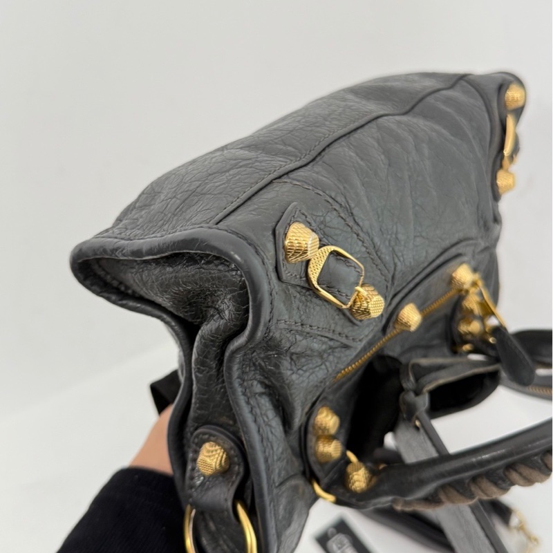 巴黎世家 BALENCIAGA CITY 深灰色配金扣 機車包mini-7