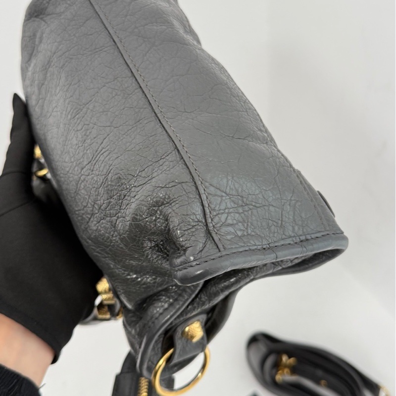 巴黎世家 BALENCIAGA CITY 深灰色配金扣 機車包mini-8