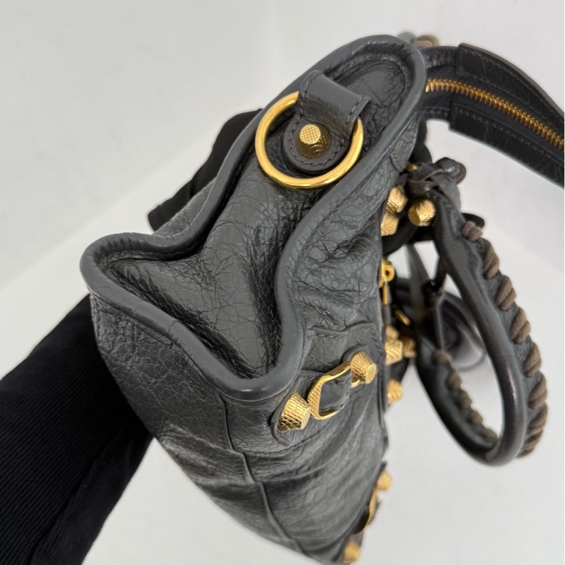 巴黎世家 BALENCIAGA CITY 深灰色配金扣 機車包mini-9