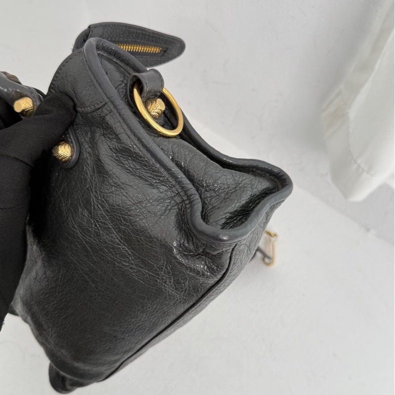 巴黎世家 BALENCIAGA CITY 深灰色配金扣 機車包mini-10