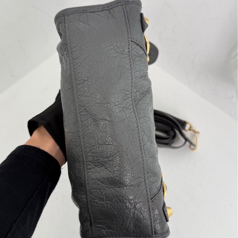 巴黎世家 BALENCIAGA CITY 深灰色配金扣 機車包mini-11