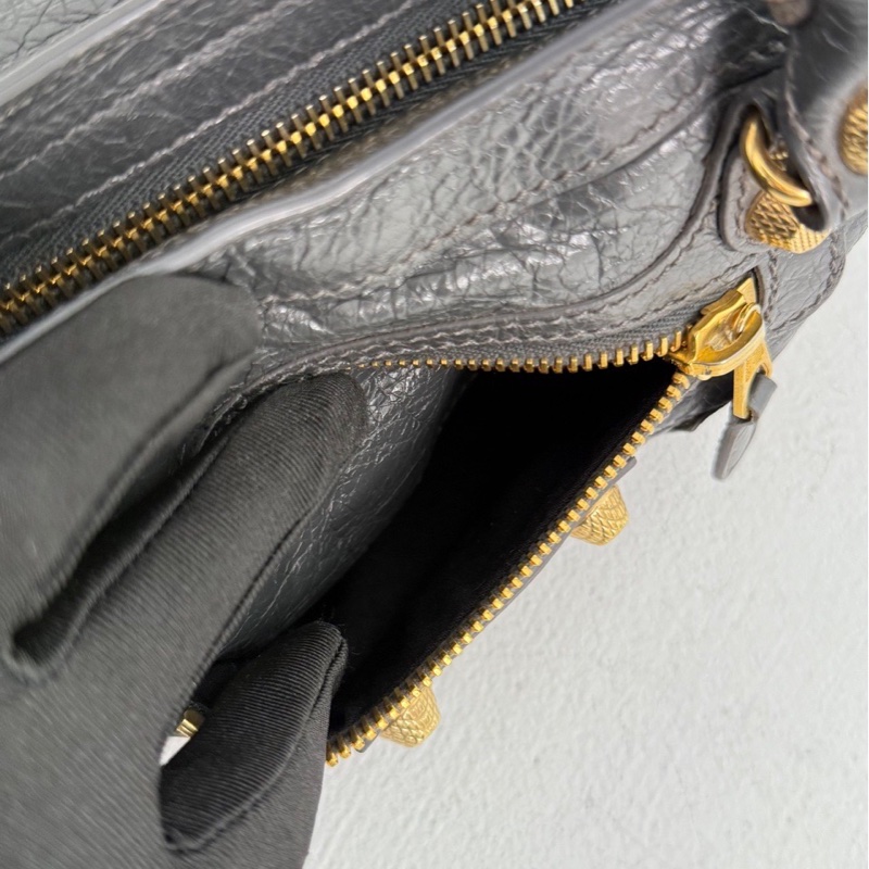 巴黎世家 BALENCIAGA CITY 深灰色配金扣 機車包mini-13