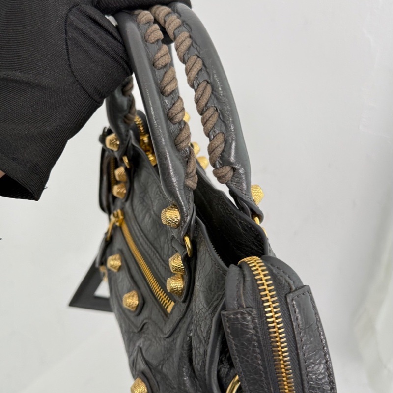 巴黎世家 BALENCIAGA CITY 深灰色配金扣 機車包mini-18