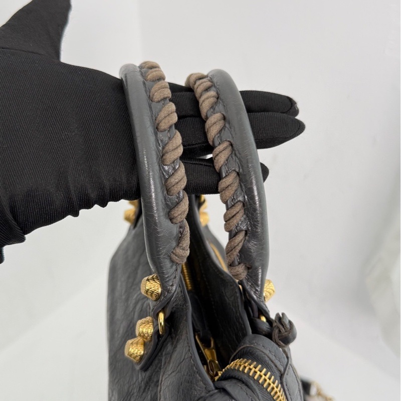 巴黎世家 BALENCIAGA CITY 深灰色配金扣 機車包mini-19