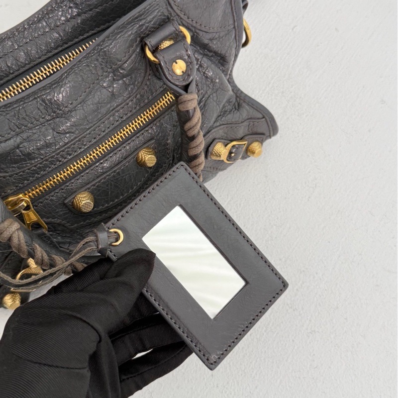 巴黎世家 BALENCIAGA CITY 深灰色配金扣 機車包mini-21