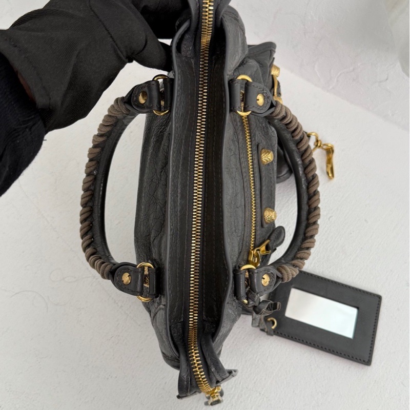 巴黎世家 BALENCIAGA CITY 深灰色配金扣 機車包mini-22