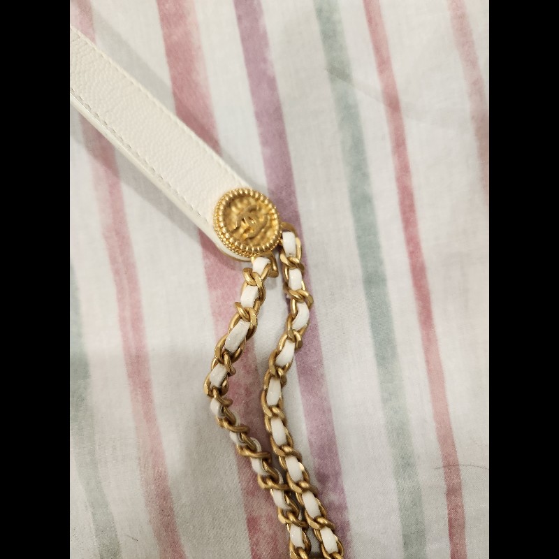 極新】CHANEL 22C系列 白雪公主奶白色+金色五金 方胖子包-7
