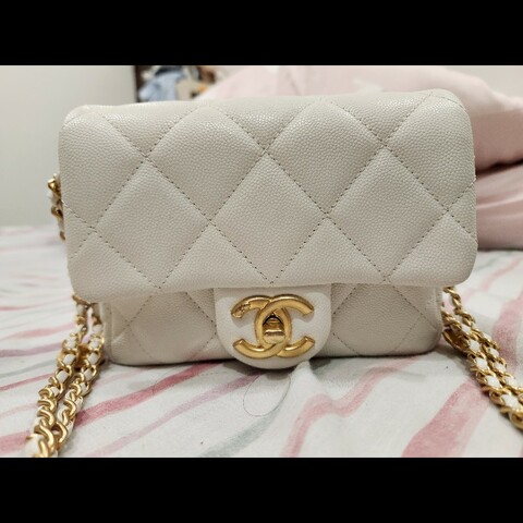 極新】CHANEL 22C系列 白雪公主奶白色＋金色五金 方胖子包