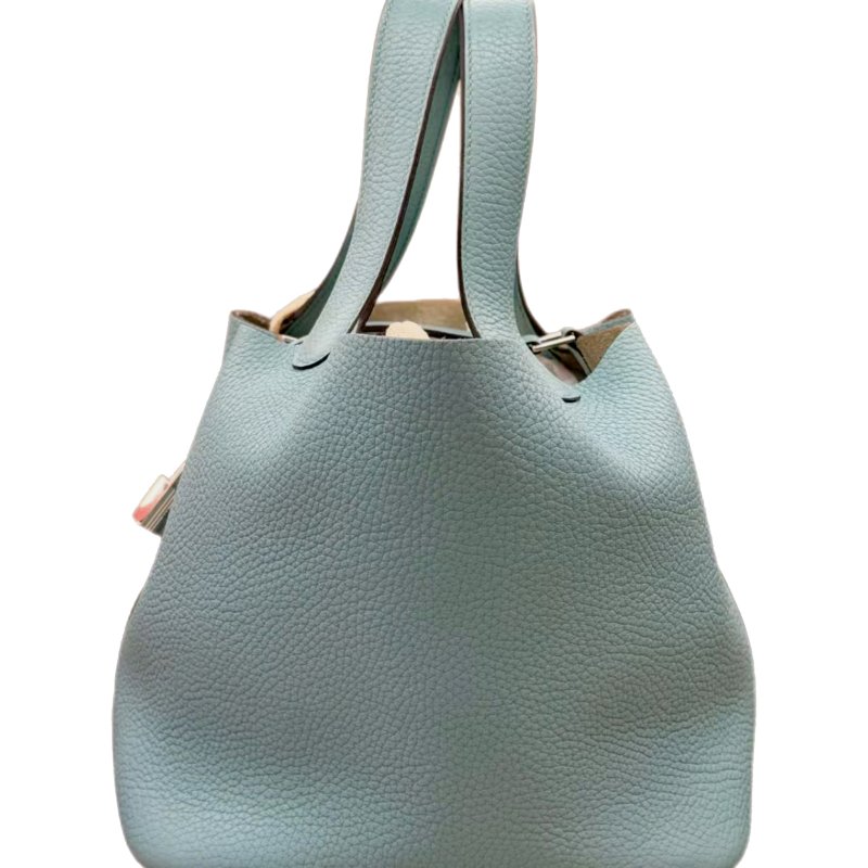 ［2226］HERMES 愛馬仕 Picotin Lock 22 銀扣 TC皮 菜籃子水桶包手提包 糖果藍 -1