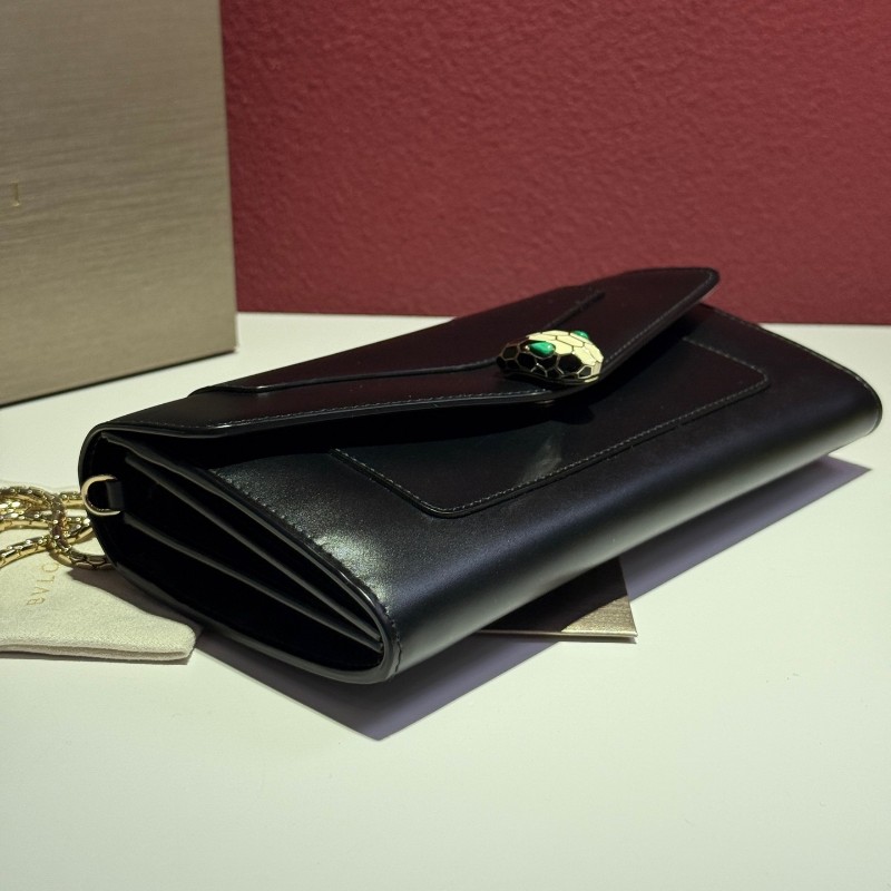 BVLGARI Serpenti Forever 長款 小牛皮 鏈條包錢包 女款 黑色280467-2
