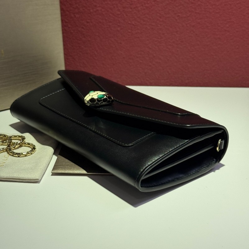 BVLGARI Serpenti Forever 長款 小牛皮 鏈條包錢包 女款 黑色280467-3